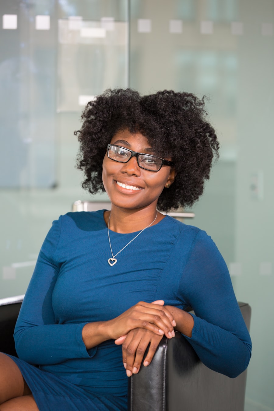 Professional woman smiling in an office